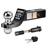 METOWARE Trailer Hitch Ball Mount, 2' Drop Hitch with 2' Ball, 6,000 lbs GTW Fits 2' Receiver for Truck SUV Boat RV, Solid Steel Towing Kit with Hitch Lock, Black