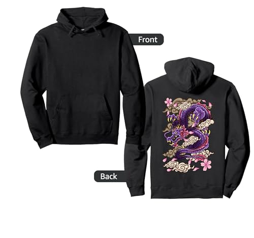 Japanese Aesthetic Dragon Tattoo Cherry Blossom (on back) Pullover Hoodie