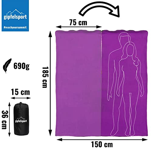 Mikrofaser Fleece Decke mit Schlafsackfunktion I Größe 185 x 150cm, 690 g I Microfaser Camping Deckenschlafsack I lila