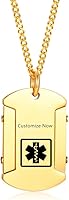 Vista 47 de Collar de identificación de alerta médica para hombres, grabado con láser, collar con colgante de etiqueta de acero inoxidable, identificación