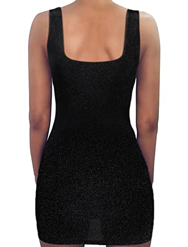 Chicyes Women's Sexy Bodycon Glitter Sleeveless Club Party Night Mini Short Summer Dresses Black #TOP3