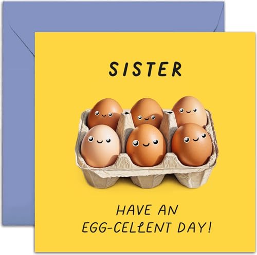 Old English Co. Fun Birthday Cards for Men and Women - Egg-cellent Birthday Card for Sister - Congratulations Card for Him or Her - Humorous Birthday Card for Family | Blank Inside with Envelope