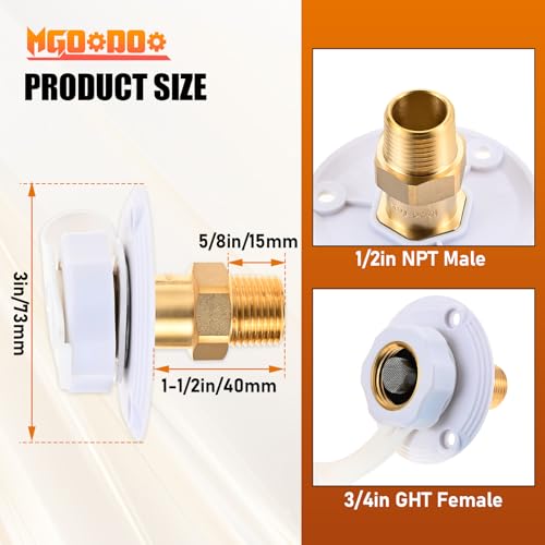 Image of 2Pcs RV City Water Inlet with Check Valve，RV Water Inlet with 3 /4 inch NH Female to 1 /2 inch NPT Male Flange Brass with Dust Plug for RV Camper Motorhome Trailer Marine(White)