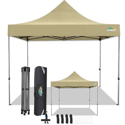 COBIZI-10x10-Pop-Up-Canopy-Without-Sidewall-10-x-10-ft-Khaki COBIZI 10×10 Pop Up Canopy Without Sidewall 10 x 10 ft Khaki