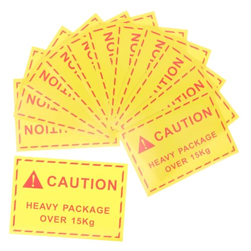 VOSAREA 100Pcs Heavy Objects Caution Sign Shipping Labels Adhesive Warning Stickers for Packages Over High Visibility Logistics Tags for Shipping Industry and Warehousing
