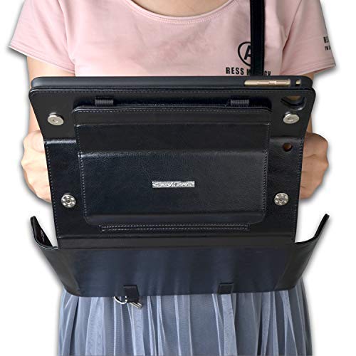 Thankscase Case Compatible For Ipad 9.7 2018/2017/ Ipad Pro 9.7, Shoulder Strap Case, Handmade Case With Retractable Pocket For Accessories, Soft Tpu Case With Pencil Holder -Black #TOP7