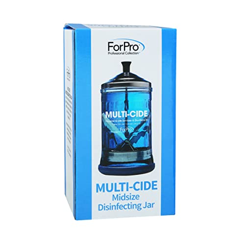 Forpro Multi-Cide Midsize Disinfecting Jar - Disinfectant Glass Jar For Manicure & Spa Implements - 21 Ounces, 8” H X 4.25” W #TOP2