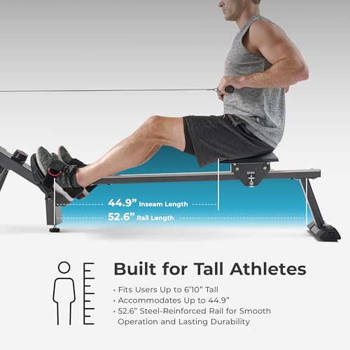 Image of Sunny Health & Fitness Air Rowing Machine, Space-Saving Rower with Long Rail and Upright Storage for Home Gym, Full-Body Cardio Workout, Free SunnyFit Training App