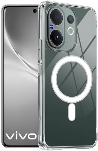 Image of AEETZ Clear Back Case for Vivo V60 5G / Vivo T4 Pro 5G, Hard PC Shockproof Transparent Back Cover Case Compatible with Mag-Safe, Anti-Yellowing (Vivo V60 5g)