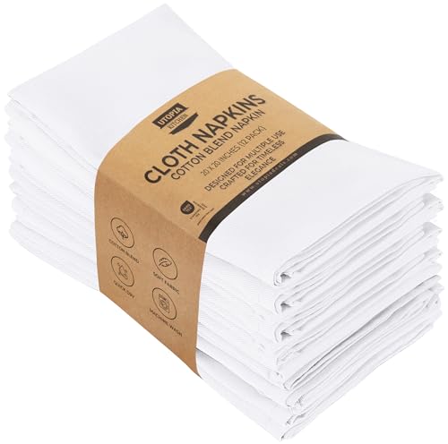Utopia Kitchen Stoffservietten [12er Pack, Weiß] 50x50 cm Waschbare Tischservietten für Hotel, Mittagessen, Restaurant, Hochzeiten, Veranstaltungen und Partys