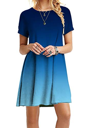 OMZIN Strandkleider Damen Sommer Kleid Casual Sommerkleid Damen Kurz Strand Elegant Kleider Kurzarm Minikleider Blau L Cover