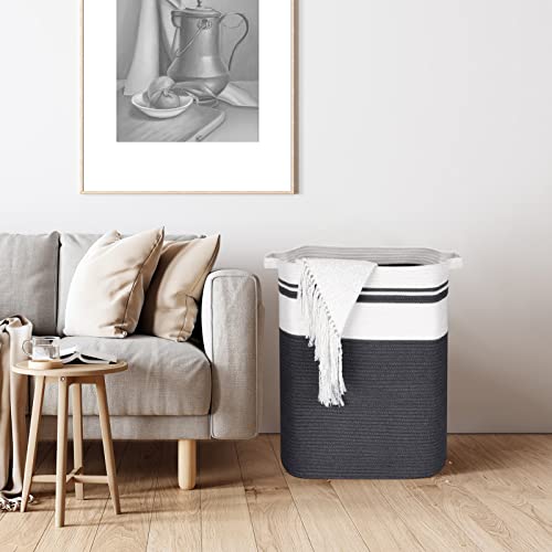 Dofasayi Laundry Basket - Large Foldable Woven Rope Tall Laundry Hamper With Handles, Living Room Decorative Blanket Basket, Collapsible Large Storage Basket For Bedroom 17X13.8X22.1'' Dark Gray #TOP5