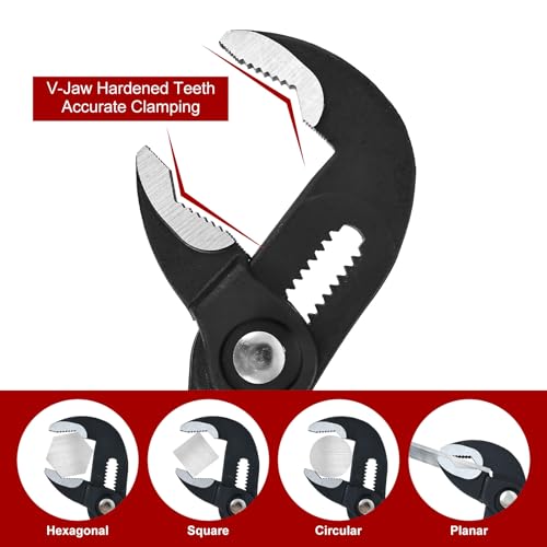 Image of HighFree 3PCS Water Pump Pliers Set 7Inch, 10Inch, 12Inch, Tongue and Groove Pliers Set Quick Adjustment by Pressing and Sliding Grips Any Shaped Object