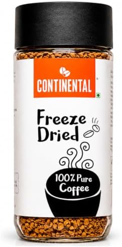 Continental Freeze Dried Coffee Powder | Black Coﬀee | Cold Coffee | Smoothest Coffee | Aroma Locked Coffee Crystals | 100g Jar | 100% Pure Coffee Powder | 100% Finest Dark Roasted Arabica Coffee |
