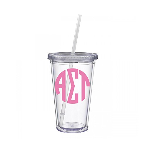 Alpha Sigma Tau Sorority Pink No Border Monogram Sticker Decal on Clear plastic