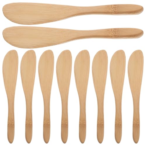 Anneome 10 Espátulas de Bambú para Mantequilla y Queso Resistentes al Desgaste Prácticas para Untar Mermelada y Aderezos Juego de 10 Piezas Multifuncional para Cocina Doméstica y