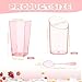 Nuogo 100 Pcs Mini Dessert Cups with Spoons 3 oz Square and 2.5 oz Slanted Round Small Clear Plastic Parfait Appetizer Mousse Pudding Cups for Wedding Birthday Party (Pink Color)