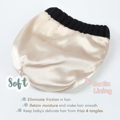 Kids Beanie Satin Lined Winter Beanie Hat for Baby Boy Girl Warm Todders Beanie with Double Pom Pom Ears 1-7 Years3