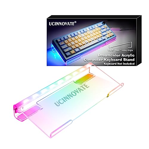 Image of UCINNOVATE Dreamcolor Acrylic LED Backlit Keyboard Stand Tray, 60% Gaming USB Interface Tilted for Easy Ergonomic Typing and Working, Office Desk, Home
