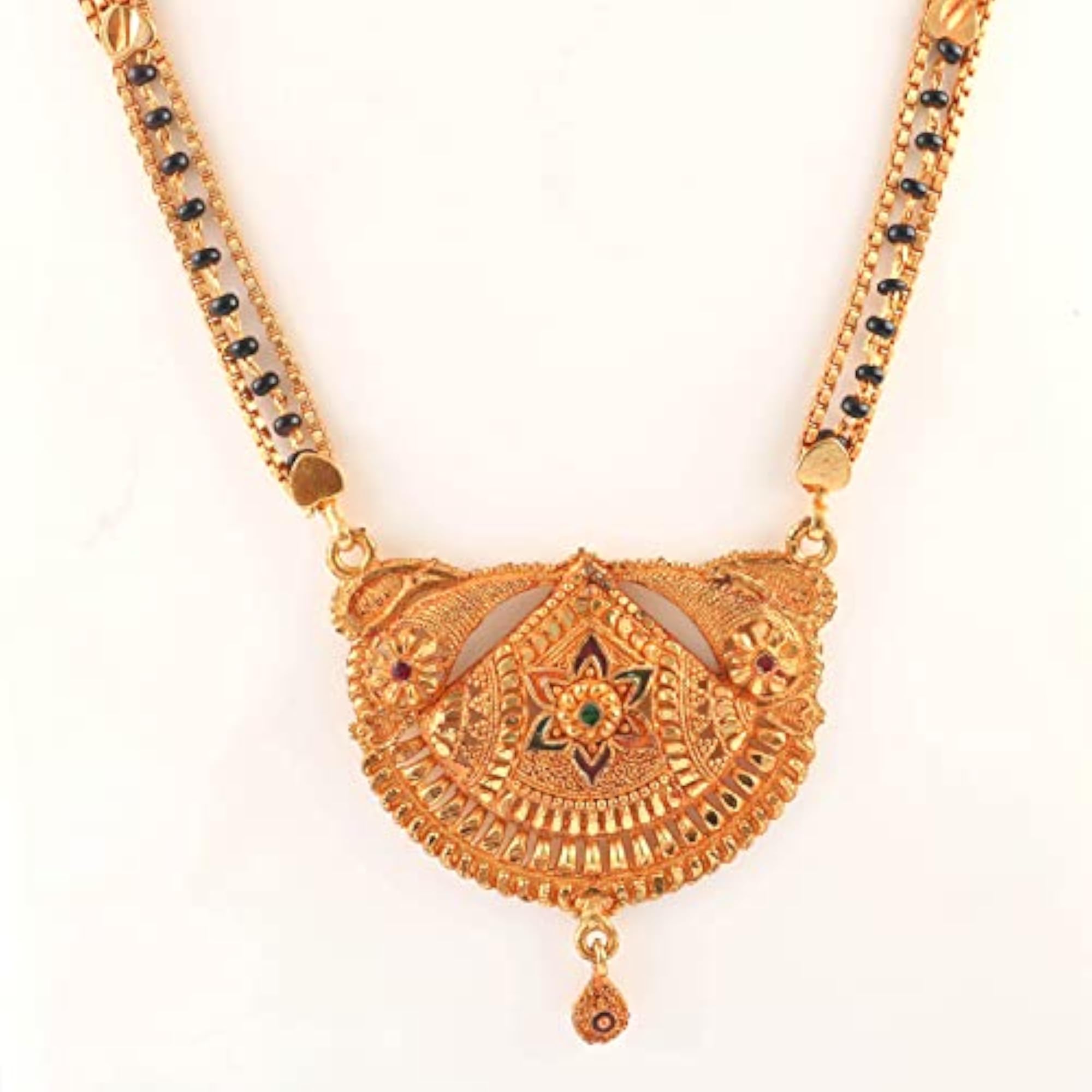Women's Handmade Meena Work Gold Plated Mangalsutra