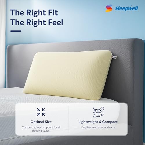 Image of Sleepwell Restora Pro Latex Pillow | 100% Natural Latex Foam | Yellow | Hypoallergenic & Breathable | Orthopedic Neck & Head Support | Soft Sleeping Pillow | 24x16 Inches | Pack of 1