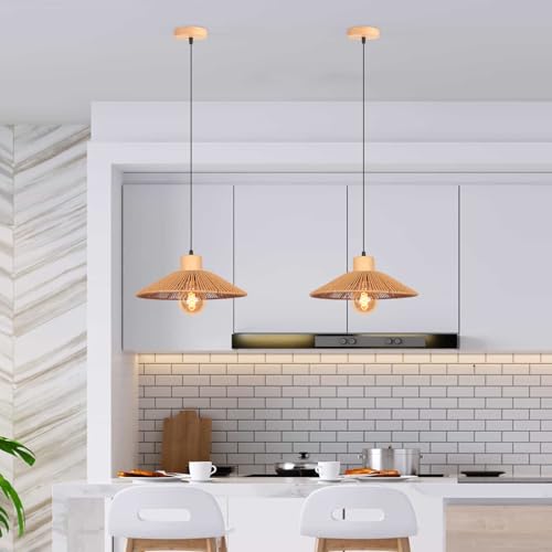 Lámpara colgante nórdica de ratán 30cm con madera E27 iluminacion decorativa de techo boho 3