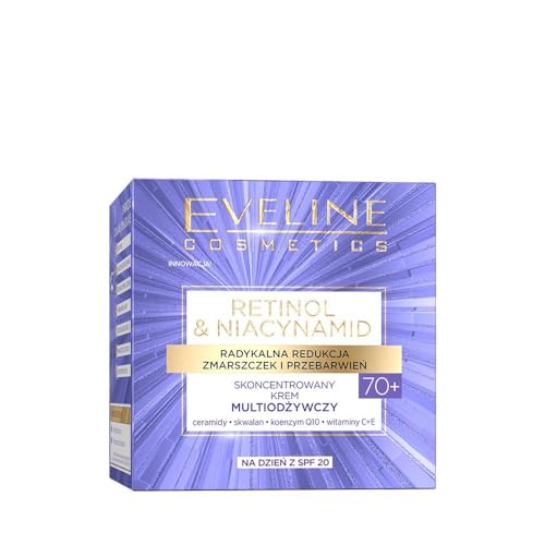 Eveline Cosmetics Retinol & Niacinamida Crema de Día Multinutritiva para 70+ | Antiarrugas, Hidratante, Protección SPF 20