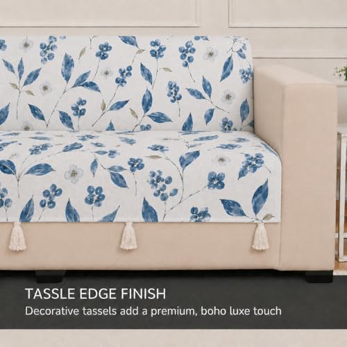 Image of STITCHNEST 'Eden Weaves Collection Series' 1 Seater Sofa Cover - Full Coverage| Elegant Woven Fabric, Decorative Tassels, Washable & Durable for Modern Living