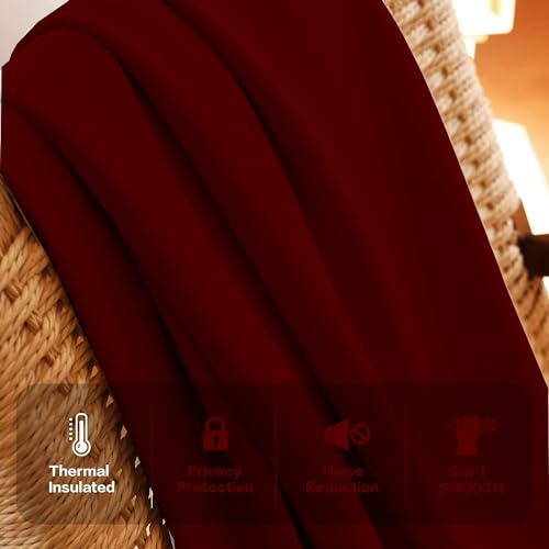 Image of Triple Pinch Pleated Blackout Curtains Thermal Insulated Room Darkening Curtains for Bedroom /Livingroom Pack of 2 Panels, Tiebacks, Hooks (Burgundy)