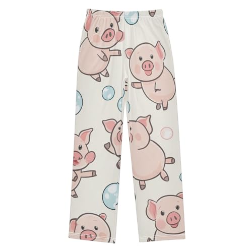 Pig with Bubbles Boys Long Pants Soft Trousers Elastic Waist Kids Lounge Bottoms with Pockets S-XL