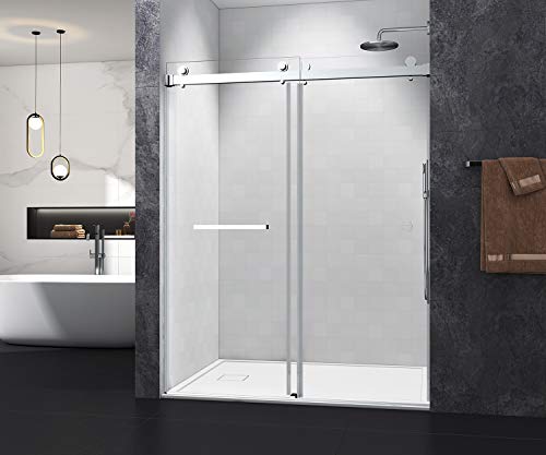 MCOCOD Frameless Double Sliding Shower Door 66"-72"W x 76"H, 3/8"(10mm) Clear Tempered Glass, Brushed Nickel Stainless Steel Finish, DS01A, Brushed