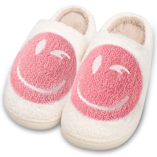 Image of Smile Face Slippers for Women and Men, Retro Comfy Warm Soft Fuzzy Plush Slip-On House Shoes Funny Cute Happy Smile Home Winter Warmies Pillow Cloud Memory Foam Fluffy Slipper for Indoor & Outdoor