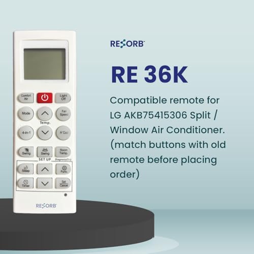 Image of AC Remote Compatible with LG AC AKB75415306 | Split Window Cassette Air Conditioner Remote Control with Comfort Air Mode Fan Speed Swing Timer | White | RE 36K