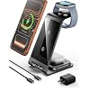 Intoval Aluminum 3 in 1 Wireless Charging Station for iPhone 17 16 15 14 13 12 11 Pro Max XR, Wireless Charger for Apple Watch 11 10 9 8 7 Ultra SE 3 2, Phone Charger for AirPods 4 Pro 2 3 (Grey)