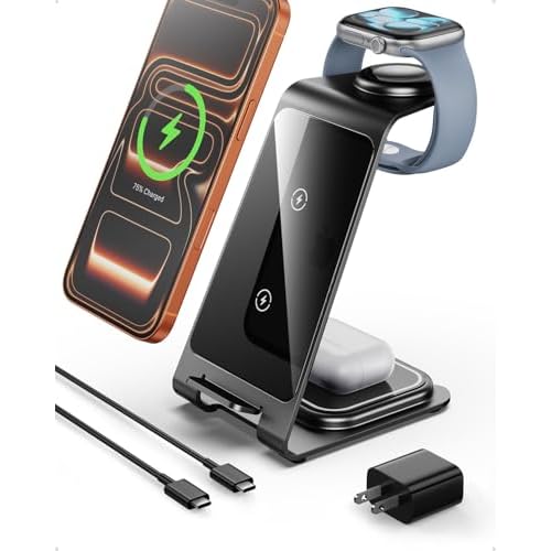 Intoval Aluminum 3 in 1 Wireless Charging Station for iPhone 17 16 15 14 13 12 11 Pro Max XR, Wireless Charger for Apple Watch 11 10 9 8 7 Ultra SE 3 2, Phone Charger for AirPods 4 Pro 2 3 (Grey)