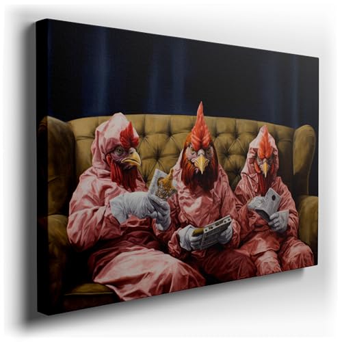 Art Wall: Whimsical Chickens in Pink Pajamas Engage in a