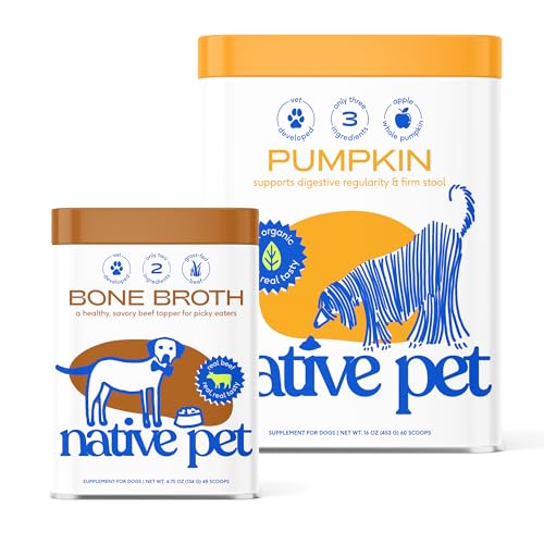 Native Pet Bone Broth & Pumpkin Powder for Dogs | All-Natural, Organic Fiber for Dogs | Human Grade Dog Food Topper and Cat Gravy