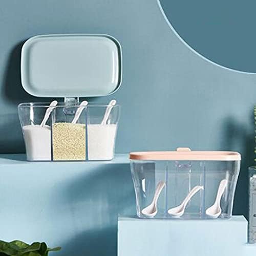 Spice boxs Transparent Kitchen Spice Jars,with Spoons,Color: Pink, Blue Size: 13.4cm*17.7cm*10cm,1 Pcs(Blue)