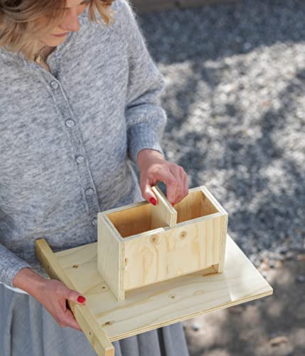 Dehner Natura Wildvogel-Futterhaus Karwendel, mit 4 Knödel-Haken und Futterschublade, 27.7 x 71.4 x 52 cm, Fichtenholz Natur/Blech