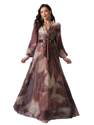 Image of TOLEEN Summer Casual Dresses for Women 2024 Spring Fashion Boho V Neck Long Sleeve Ruffle Floral Print Elegant Maxi Dress
