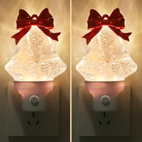 2 Pack Christmas Bell Night Light Plug into Wall Glitter  - image 1