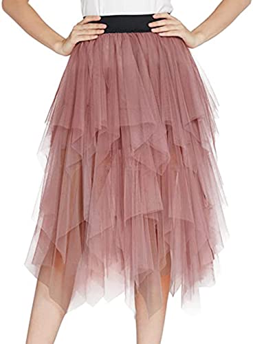 938 - Plus Size Women's A-Line Short Knee Length Tutu Tulle Wedding Prom Skirt (3X, Irregular - Dusty Pink) #TOP1