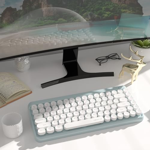 Image of UBOTIE Portable Bluetooth Colorful Computer Keyboards, Wireless Mini Compact Retro Typewriter Flexible 84Keys Design Keyboard (Blue-White)