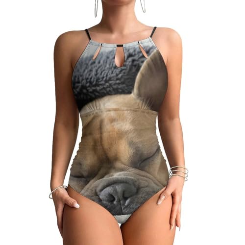 Maillot de bain une pièce imprimé carlin endormi avec doublure gainante et dos nu élégant