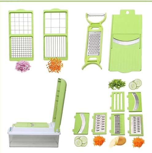 Image of 13 in 1 Vegetable Chopper for Kitchen, Chopper for Kitchen Use, Manual Onion Cutter, Vegetable Cutter, Veg Chopper, Multipurpose Food Chopper with Sharp Stainless Steel Blades