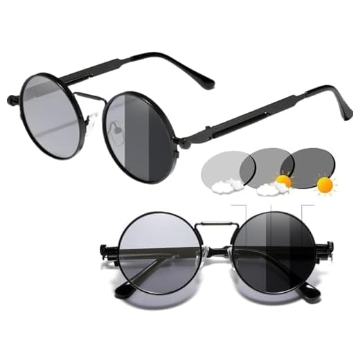 KINGSEVEN Gafas de sol polarizadas redondas fotocromáticas para hombre y mujer en estilo retro I John Lennon Steampunk Gafas fotocromáticas con marco de metal I Gafas con aspecto vintage de moda I