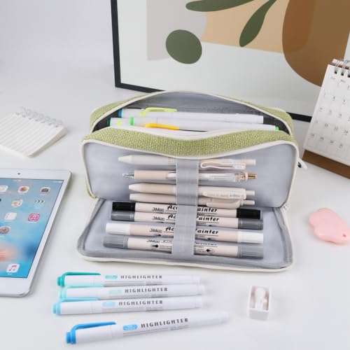 Image of iSuperb Large Pencil Pouch 3 Compartments Pencil Case Big Capacity Pencil Bag for Kids Teen Girls Boys Student School Supplies Pen Organizer Holder Bag (Green)