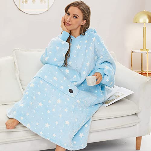 THREE POODLE Wearable Blanket Hoodie, Glow in The Dark Oversized Hoodie Blanket, Sherpa Hooded Blanket Sweatshirt for Adults Women Men Kids, Cozy Gifts
