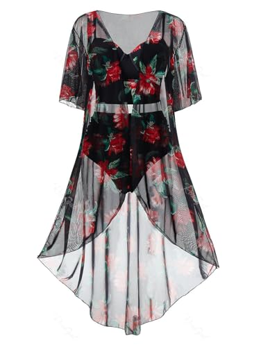 ROSE GAL Rosegal Plus Size Women 3 Piece Tankini Swimsuit Floral Print Underwire Push Up High Waisted Ruched Bathing Suit4