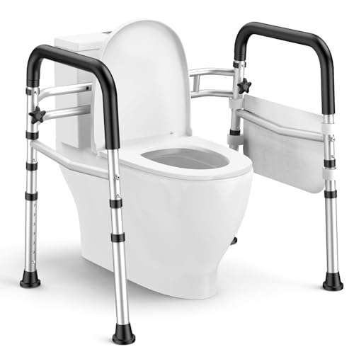 Toilet Safety Rails for Seniors, Adjustable Height & Width Toilet Safety Frame with Handles (350LB Capacity), Elderly Assistance Products for Handicapped, Foldable Toilet Bars Fits Any Toilet
